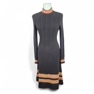 Vintage 60s 70s Brown Cable Knit Wool Blend Sweater Dress Midi Medium Varsity